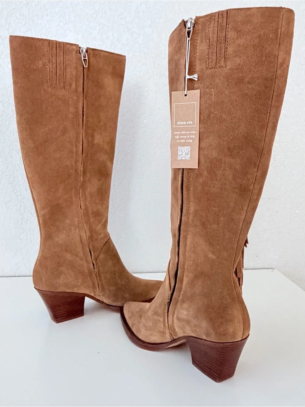 Dolce Vita Suede Fringe Knee-High Boots in Tan